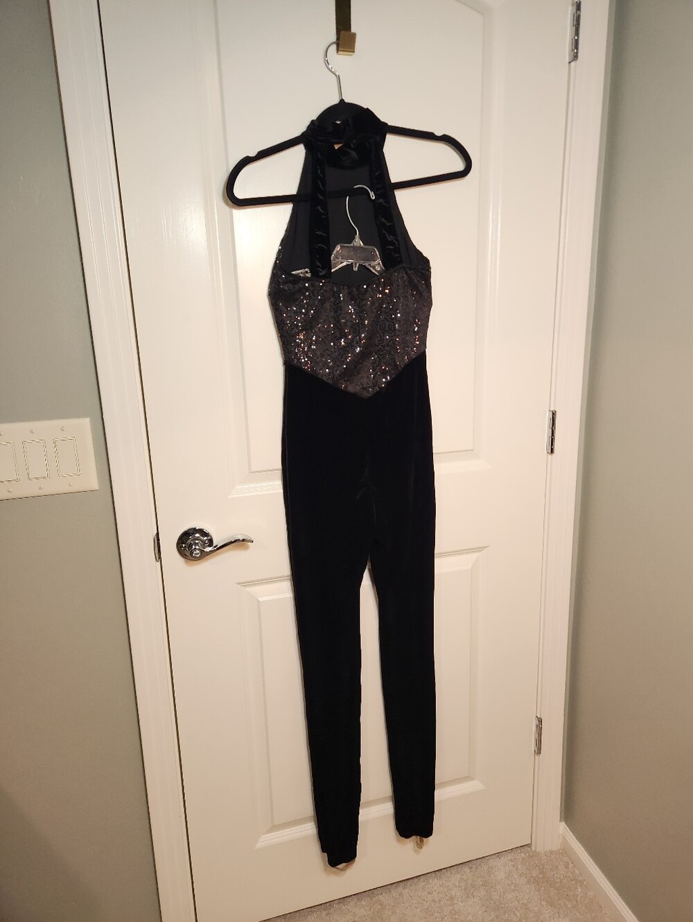 Revolution Black Velvet Jumpsuit with Sequined Halter Bodice - Picture 3 of 9